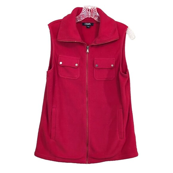 Chaps by Ralph Lauren Women's MEDIUM Fleece Vest Full Zip Red Collared Pockets - Picture 1 of 15